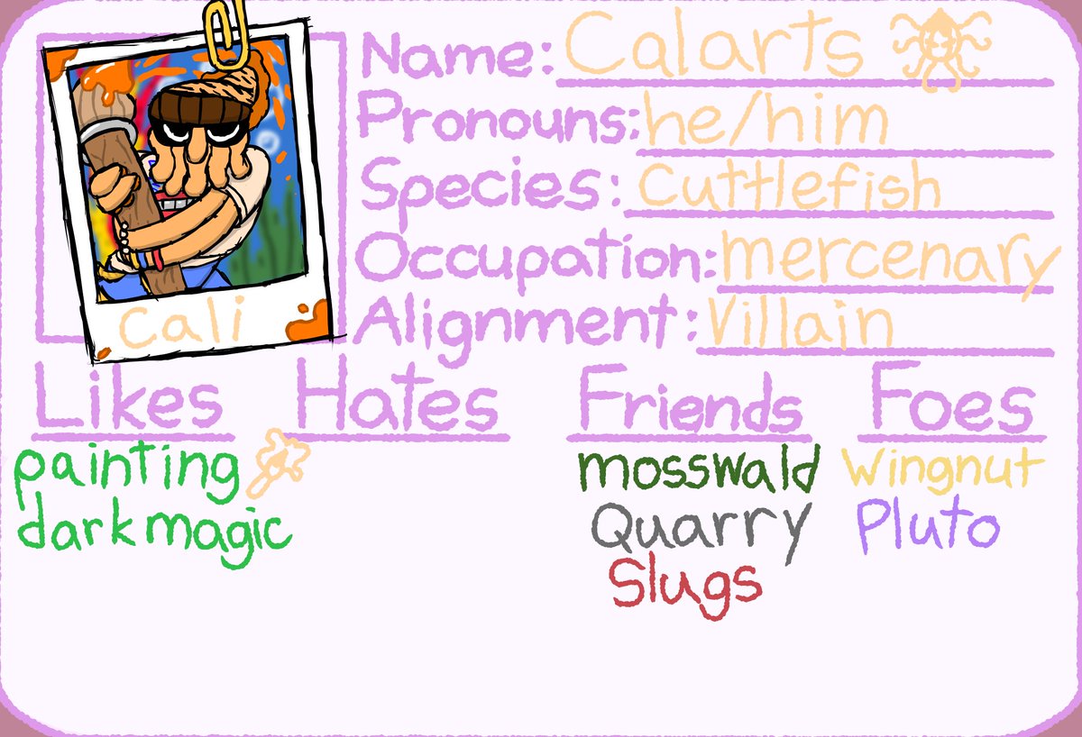 Shrededcheese's tweet photo. here are the last two character bios for the Vagabonds, with Cal arts, Mosswald, and Quarry.
#art #oc https://t.co/SOw9gU2klR