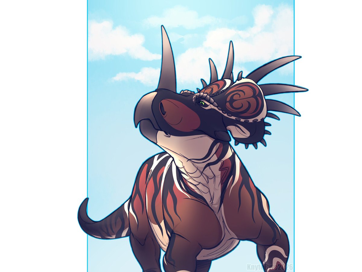 KnyteyBytey's tweet photo. Artfight dinosaur attacks and revenges so far! Am I obsessed with ceratopsians? Yes, I am 😂 #artfight2026ㅤ #teamcomedy https://t.co/hgWcSxzYvD