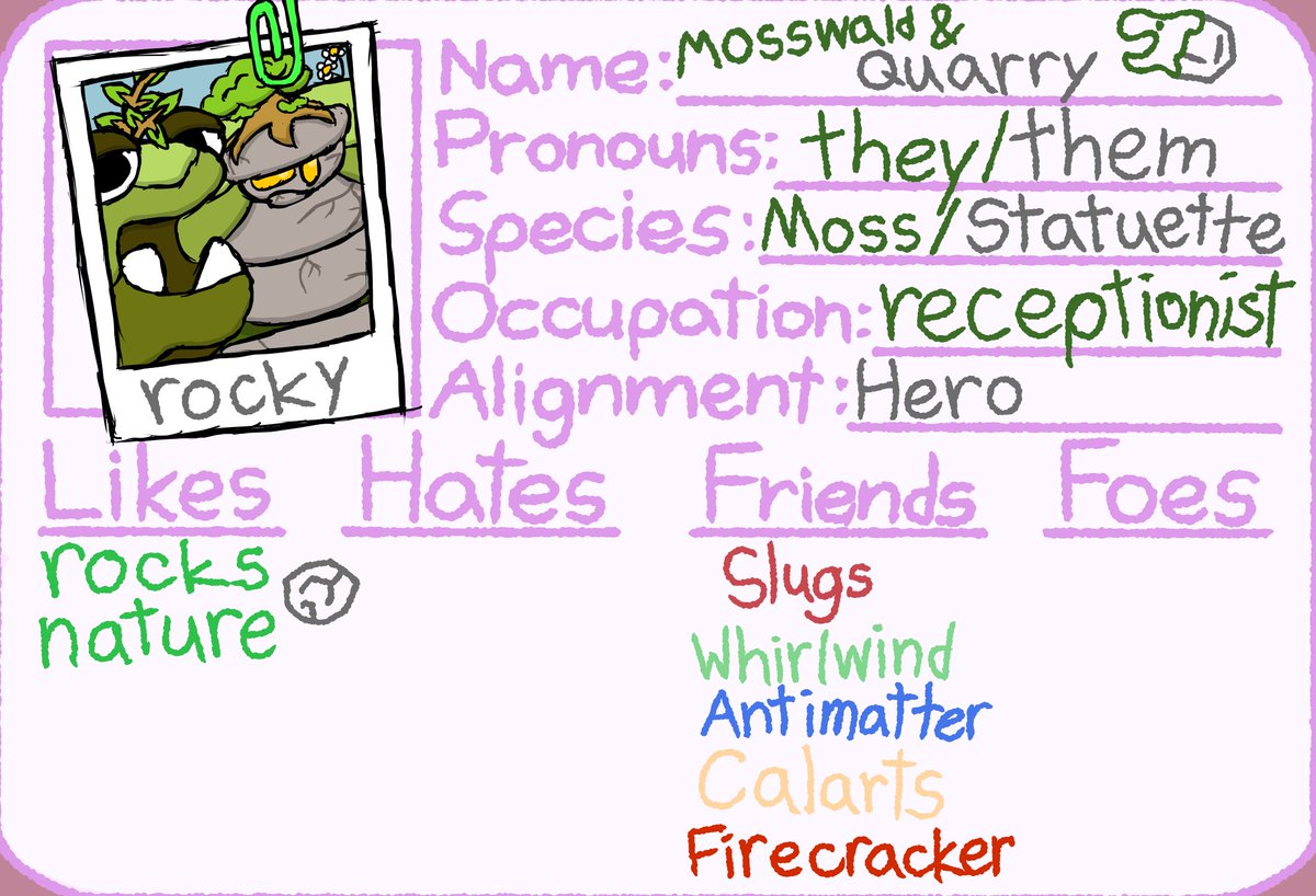 Shrededcheese's tweet photo. here are the last two character bios for the Vagabonds, with Cal arts, Mosswald, and Quarry.
#art #oc https://t.co/SOw9gU2klR
