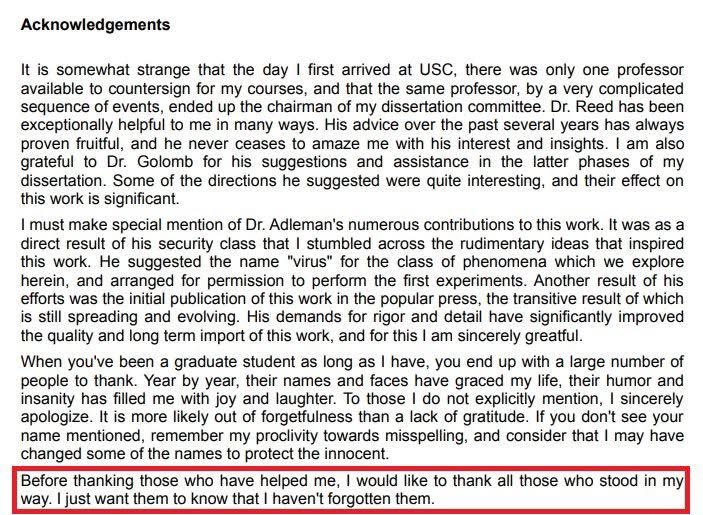 EtienneTheBiped's tweet photo. ok so besides this being an undergad thesis (aka it’s not that serious), researchers have been putting fun, romantic, and even snarky messages in the acknowledgments of their papers for forever. WHATEVER HAPPENED TO FUN??? Like let’s all just live, god! https://t.co/jKHWXKOHWK