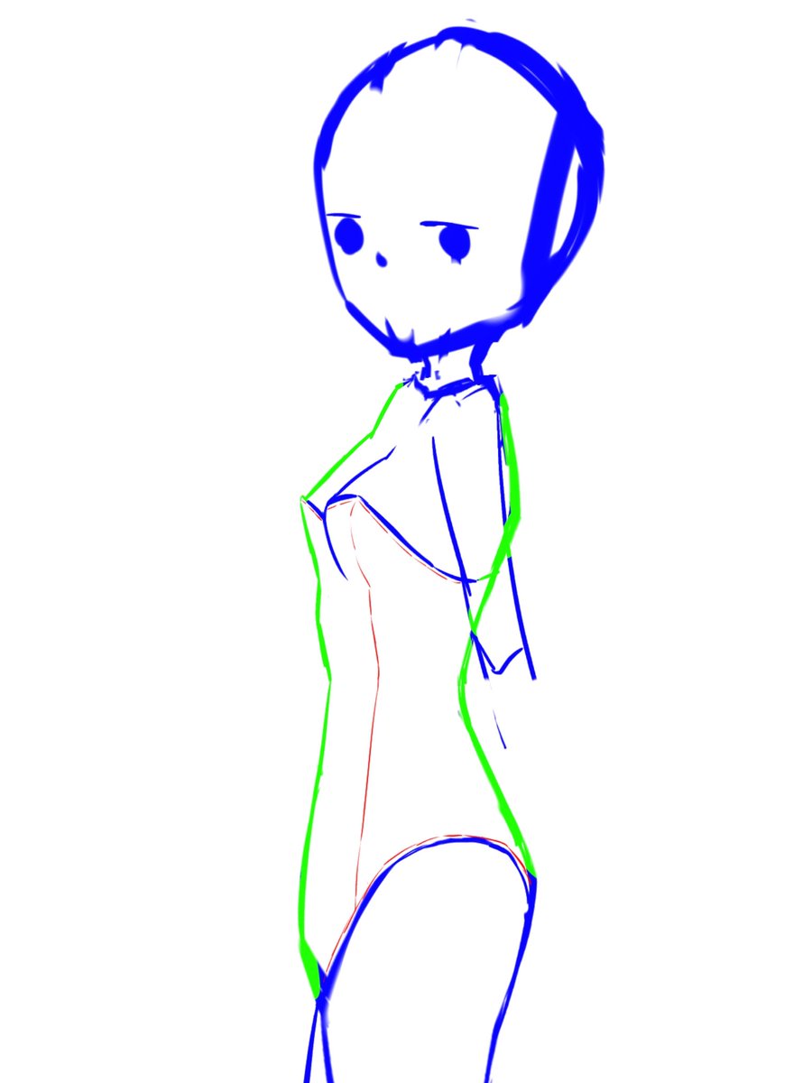 Ukmsss1's tweet photo. @zundamochi_16 ざっくりですが描いてみて思ったポイントです

 身体のラインが出る服なので背中側と胸のラインが特に大事だと思います

おっぱいは奥側のも描いた方が見栄え良いです

手前のおっぱいのスーツ部分は三角のてっぺんがちょっと背中側に寄ります

縫い目描くとそれっぽくなります

良ければ参考程度に https://t.co/Ws6DVGZpsh
