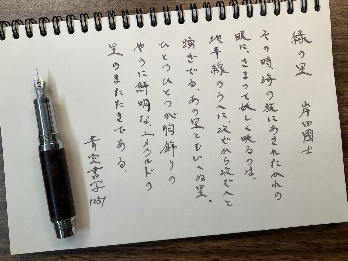 ahuro_'s tweet photo. お題をありがとうございます。

先日のペンアンドメッセージさんの代官山出張ではこちらのフレックスニブも調整して頂きました。

ニブのお迎え当初は書いては振ってが許容できていましたが、徐々に煩わしくなってきたので…

やはりプロの技は凄いものでインクの途切れがなくなりました😊

#青空書写 https://t.co/pL2MAq1adZ