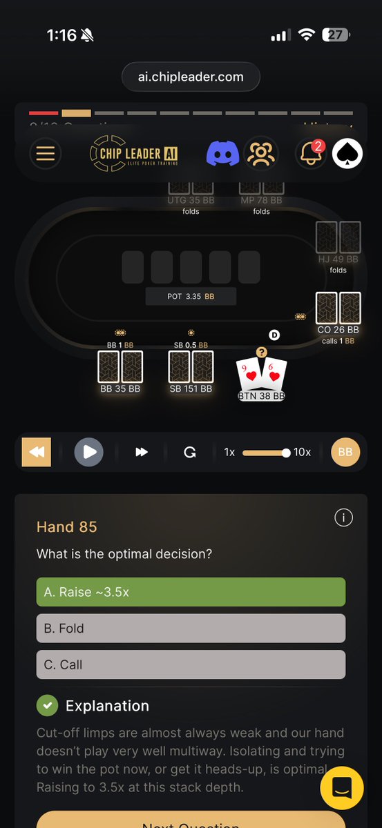 sergd's tweet photo. Here’s what @clcpoker’s AI program looks like. I’ll attach a screenshot below.

I think it’s a really impressive AI tool. An interactive program like this makes it much easier to learn and remember the correct strategy for specific situations. Not everyone can use solvers effectively, and even fewer people can memorize all those solutions. This approach makes it much easier to retain the right decisions while you’re actually playing a hand.