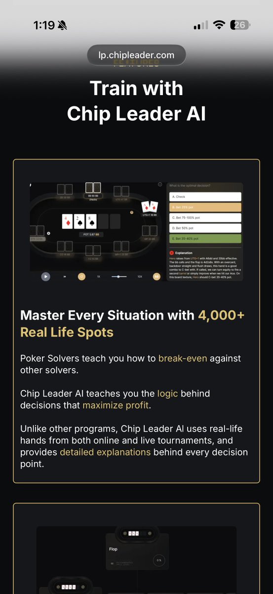 sergd's tweet photo. Here’s what @clcpoker’s AI program looks like. I’ll attach a screenshot below.

I think it’s a really impressive AI tool. An interactive program like this makes it much easier to learn and remember the correct strategy for specific situations. Not everyone can use solvers effectively, and even fewer people can memorize all those solutions. This approach makes it much easier to retain the right decisions while you’re actually playing a hand.