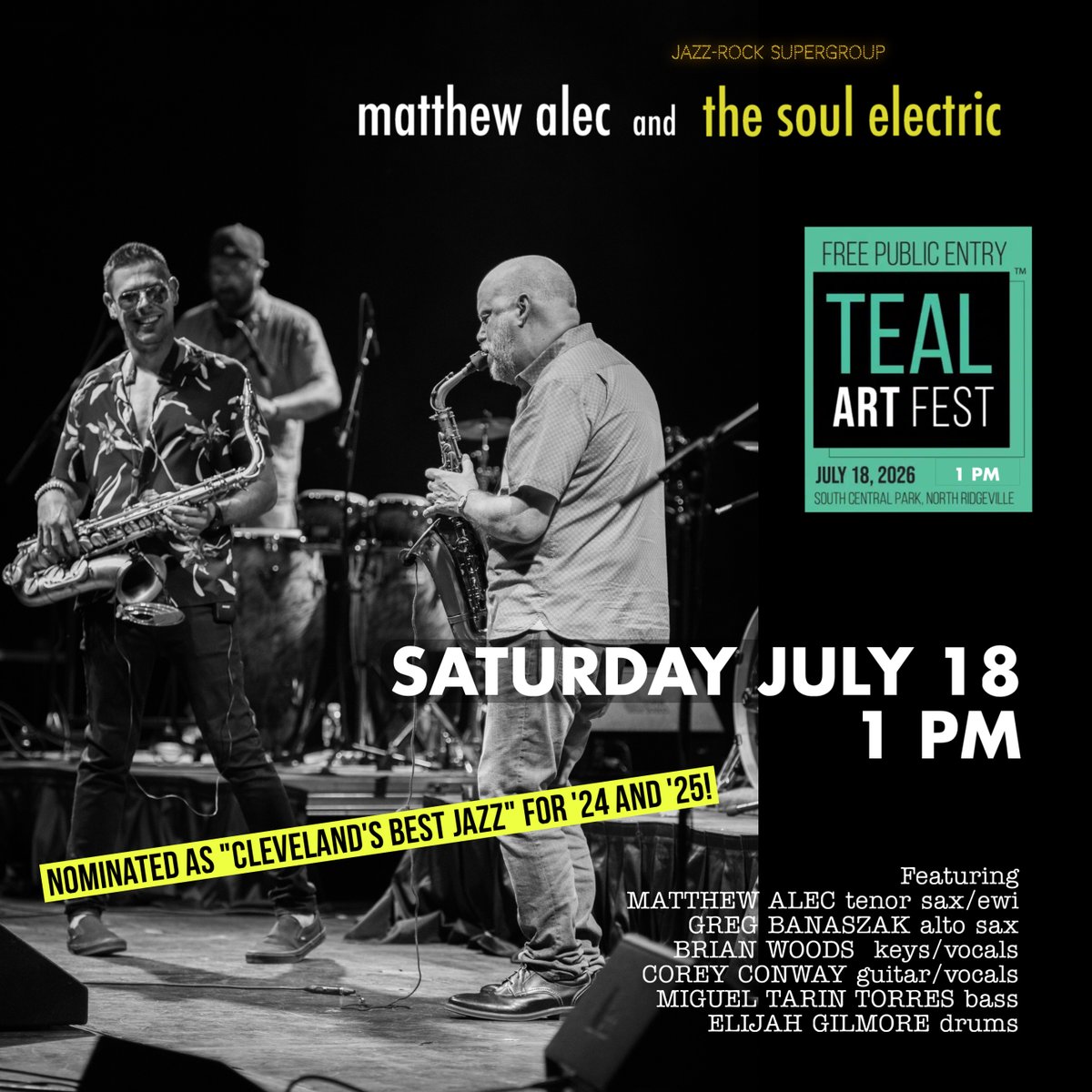MatthewAlecJazz's tweet photo. NE OHIO -  A little over a week away!

My 7-piece fusion group and I are extremely excited to be featured at this year's TEAL Art Fest  in North Ridgeville - They've got fun for the whole family at this FREE public festival!

We're on for a rare early afternoon performance at 1PM https://t.co/fQaEQ25adN
