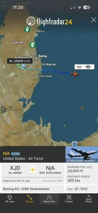GWarMonitor's tweet photo. KC-135 tankers are deploying from Tel Aviv and the UAE towards southern Iran, signaling imminent Israeli strikes that will trigger Iranian retaliation on Tel Aviv and ignite a full-scale regional war. 🇮🇱🇮🇷💥 https://t.co/6TWGk1snIQ