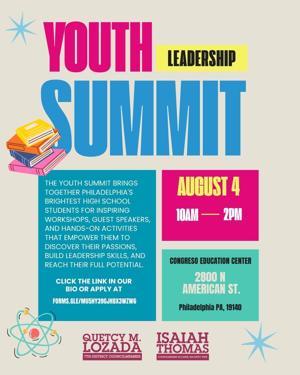 CMThomasPHL's tweet photo. Our 4th Annual Youth Summit is here! Partnering with my colleague Councilmember Quetcy Lozada at Congreso Education Center (2800 N American St) at 10AM. Philly’s best & brightest come learn, connect, and grow.
#YouthSummit https://t.co/lMR2RQTLbq