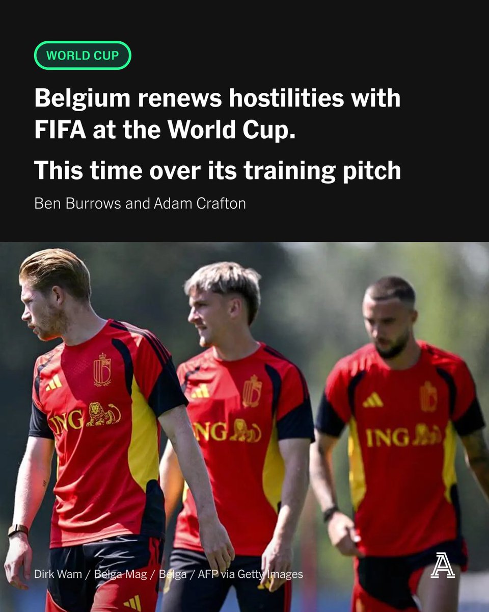 TheAthleticFC's tweet photo. Belgium has renewed hostilities with FIFA at the World Cup — this time over its training pitch.

The country’s federation is continuing to pursue an explanation from world soccer’s governing body over why it decided to suspend Folarin Balogun’s one-game red card ban which allowed him to face Belgium with the United States in the round of 16 on Monday.

Now, it has taken aim at their training facilities in Los Angeles.

More from @benburrows_ and @AdamCrafton_ ⬇️

🔗 https://t.co/qtk9GJ2L0P