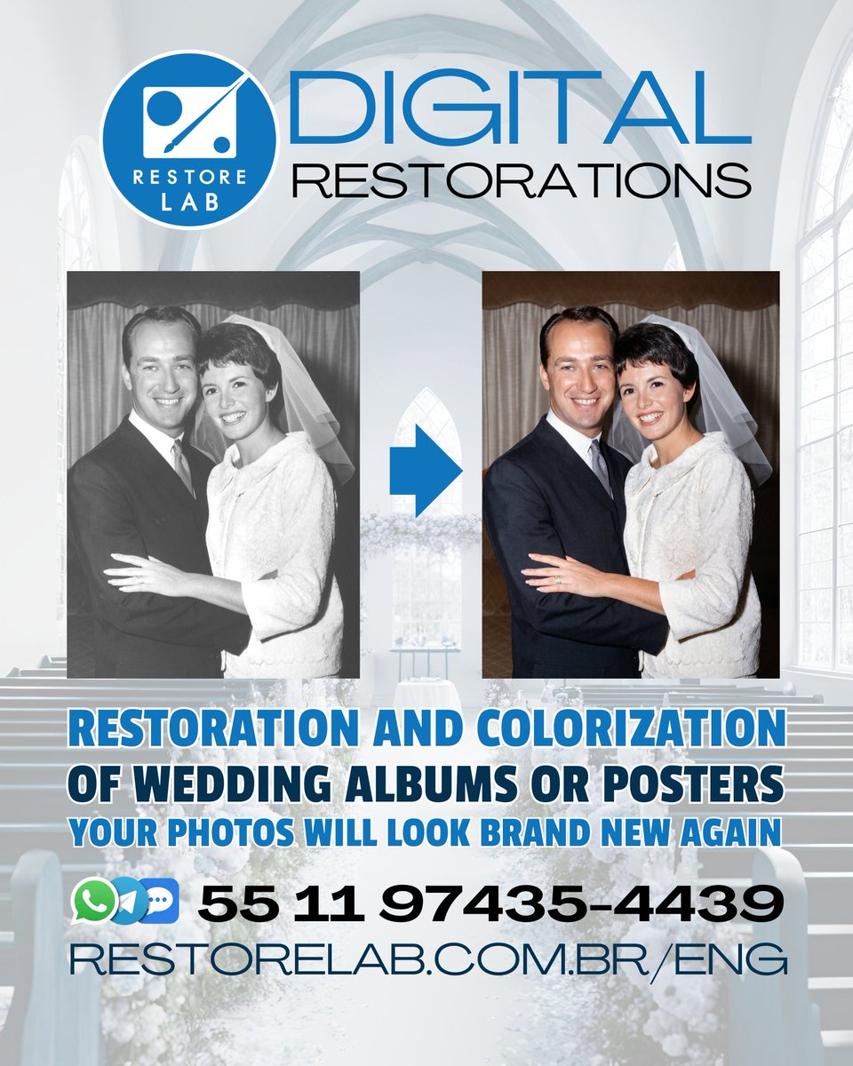 restorelab's tweet photo. WEDDING ALBUM RESTORATION

Restoration of wedding photos and posters, including the removal of scratches, scuffs, creases, and signs of aging, plus professional remastering.

FREE quote with samples.

WhatsApp / SMS / Telegram
55 11 97435-4439
https://t.co/tXvdWWlHxV https://t.co/WdxykfYvCg