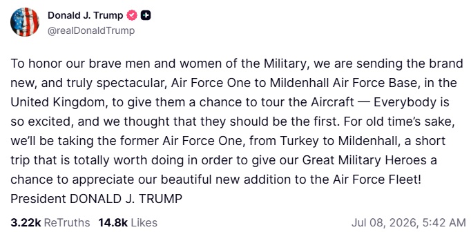 ayako_ca's tweet photo. トランプ大統領、イランとの停戦は終わった　今夜また攻撃を行うかもしれない　　CENTCOMがイラン近海で20隻以上の米海軍艦艇による哨戒活動　　トランプ大統領、ご帰国は古いAir Force Oneで

トランプ大統領、イランとの停戦は終わった　今夜また攻撃を行うかもしれない(ビデオ1)

トランプ大統領、本日のアンカラでのNATO会議の記者会見で、
「私としては、(イランとの)停戦は終わったと思う。
もう彼らとは関わりたくない。連中はクズだ。常軌を逸している。
邪悪で常軌を逸した連中だ。その癌を取り除かなければならない。彼らは癌なんだ！ どうするかって？ 癌は早期に切除しなければいけないんだ。

彼らのことを知るにつれ、果たして彼らと取引をすべきかどうか疑問に���うようになった。駆け引きをすることはできるが、取引をする気になれない。さっさと決着をつけてしまおう。」と。また、

「Kahrg島を占領するかもしれない。彼らにはどうすることもできないだろう。今夜また攻撃を受けるかもしれない。」

ビデオの中で、トランプ大統領は ”They're cuckoo” と仰っています。 Cuckooは一般に(鳥の)カッコウですが、ここでは形容詞で、非常に理不尽な、現実感覚を書いた人物という意味になります。　(ややくだけた、インフォーマルな表現)

CENTCOMがイラン近海で20隻以上の米海軍艦艇による哨戒活動(ビデオ2)

現在、米中央軍(CENTCOM)が地域の安全と安定の維持に努める中、20隻以上の米海軍艦艇が中東全域の海域を哨戒しています。
これはまた、アメリカのイランに対する海上封鎖の再開に備えた活動とも見られて���ます。

2時間ほど前、CENTCOMは、イランに対する追加攻撃を開始したと、発表しました。
https://t.co/muURxeaU2v

トランプ大統領、ご帰国は古いAir Force Oneで(ビデオ3)

本日、トルコからご帰国の途につかれたトランプ大統領。　ご帰国便は、古いAir Force Oneで。
トランプ大統領は、TruthSocialで
「勇敢な軍の男女に敬意を表し、私たちは真新しく実に素晴らしい「エアフォース・ワン」を英国のミルデンホール空軍基地へ派遣し、彼らに機内を見学してもらう機会を設けることにしました。」と投稿。(スクショ4)

新しいAF1は、イギリスに向かいご自身は古いAF1でご帰国のようです。

この急な予定変更は、もうひとつ理由があり、改修されたこのカタール機には、従来のボーイング747型機に搭載されている一部のミサイル探知・対抗システムが欠如している可能性があるとされています。
NATOでの最終記者会見でも、トランプ大統領自身がイランの「最大の標的」���あることを認めておられ、新機体のミサイル探知システムに関する安全上の懸念が今���の決定に影響した可能性もあると、報じられています。