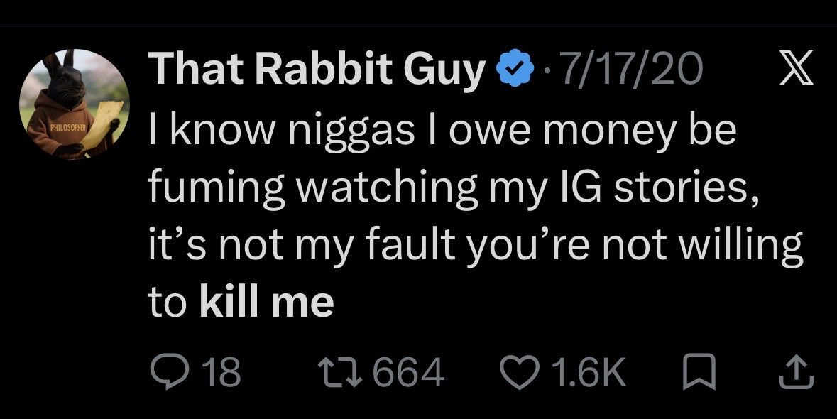TheMuffiMan179's tweet photo. Crazy crazy ‼️
That Rabbit Guy was posting  about his death and spoke about Israel having access to his information, mind you he owed people money. 
@Son_ImSleep 
“I know niggas I owe money be fuming watching my IG stories, it's not my fault you're not willing to kill me” https://t.co/TM8UKeMQdC