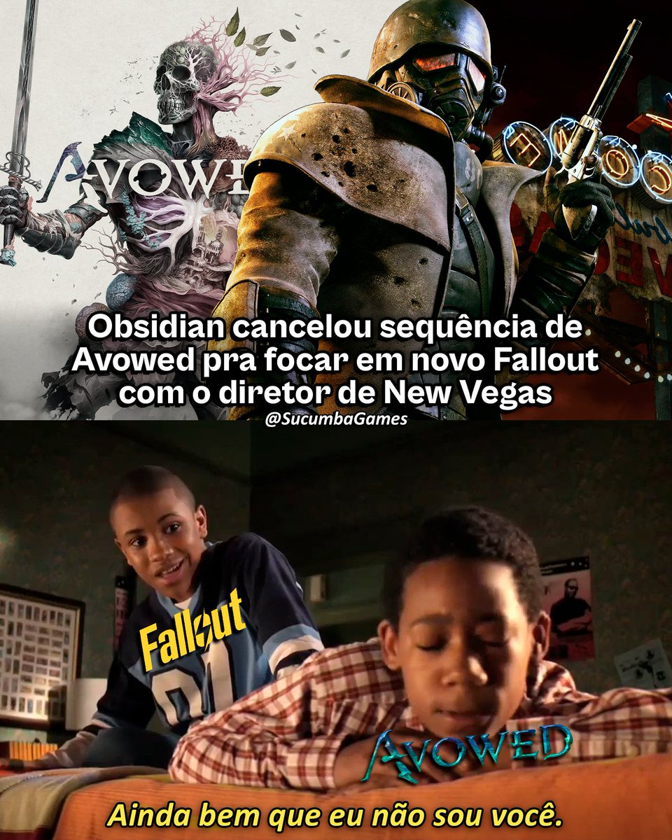 SucumbaGames's tweet photo. Obsidian cancelou a sequência de Avowed para focar em um novo título de Fallout com o diretor de New Vegas, Josh Sawyer, segundo a Bloomberg.

Essa mudança de estratégia faz parte do plano de reestruturação da Xbox. https://t.co/G9TKq7rZCA