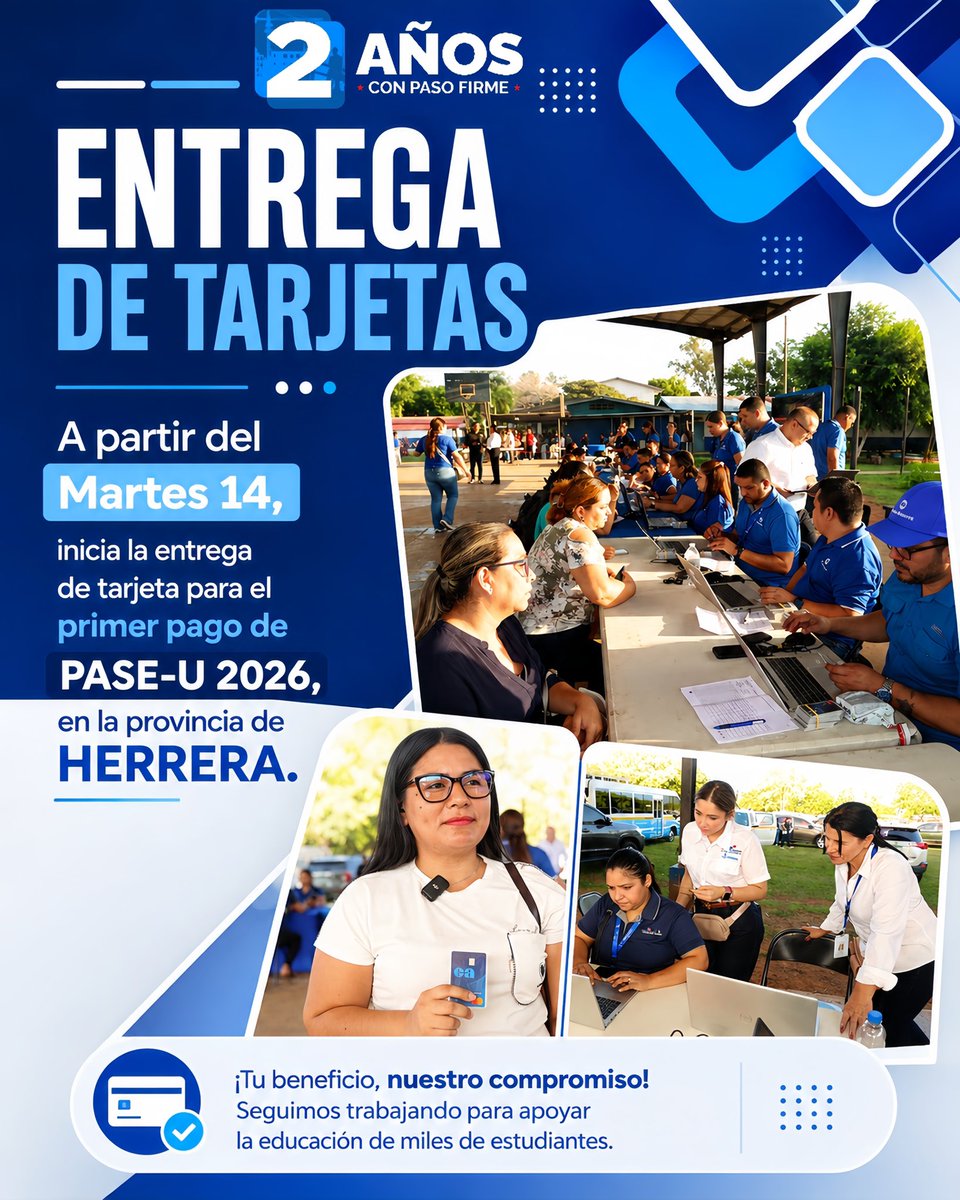 IFARHU's tweet photo. Del 14 al 18 de julio, el PASE-U llega a Herrera con un nuevo sistema de pago digital. Un total de 17,830 estudiantes podrán recibir el beneficio a través de PUNCH by Caja de Ahorros o tarjeta física, de forma rápida, segura y sin filas. https://t.co/PU6GLrR8Yj