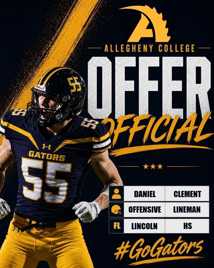 Daniel_Clement7's tweet photo. After a great conversation with Head Coach @Coach_Layer , I am excited to announce that I have received my first college offer from Allegheny College!
#AGTG #RECRUIT_ME #BLESSED https://t.co/JEuR8Q8NEK