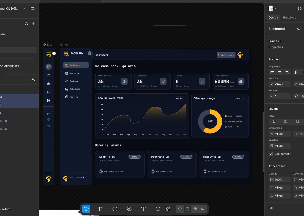 dev_galaxia's tweet photo. Day 8 of building Backlify

Backlify's dashboard is finally starting to come together.

Every card answers one question:
• Are my backups working?
• How much storage am I using?
• What's backing up next?
• Is anything failing?

Still a few things to polish, but it's starting to feel like a real product.

What would you add to a backup dashboard?