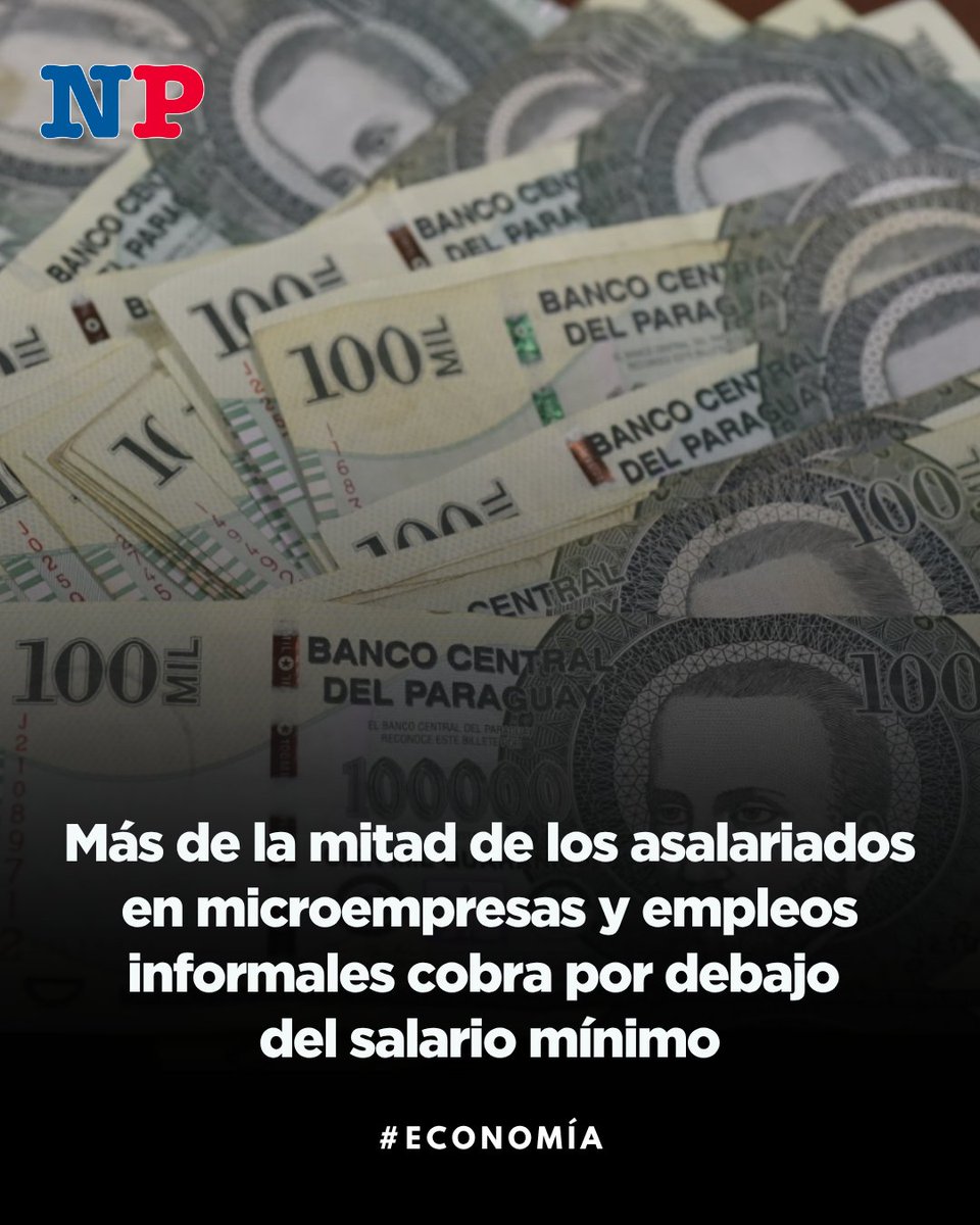 NOVA_Paraguay's tweet photo. 📊 El 54,2 por ciento de los empleados en microempresas cobra menos del salario mínimo. La informalidad agrava la brecha.

Leé la nota completa en https://t.co/rk2bizu7kT

¿Qué opinás? Te leemos 📲
.
.
.
@MTESS_PY #NOVAParaguay #Salarios #SalarioMinimo #Microempresas #Empleo https://t.co/GYLijoHKOh