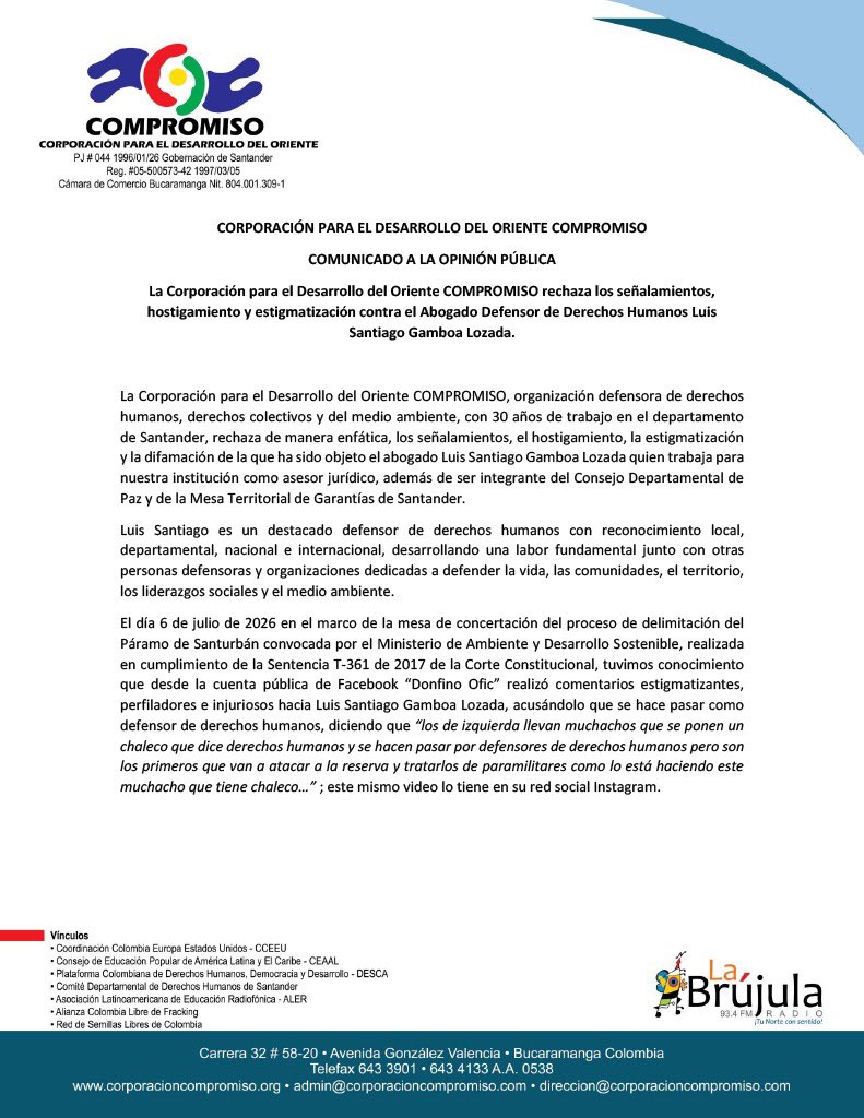 Observatorio de Paz y DDHH Corporación Compromiso tweet media