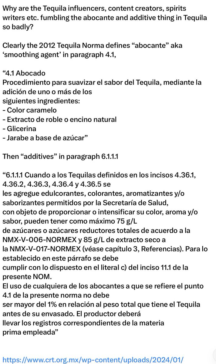 VancouverGuero's tweet photo. Why are the Tequila influencers, content creators, spirits writers etc. fumbling the “abocante” and “additive” thing in Tequila so badly?

https://t.co/dNsF8o6cYJ https://t.co/duxtyMwBVB