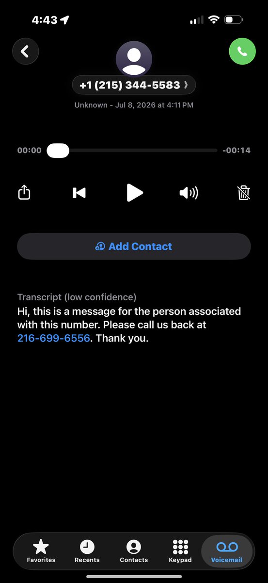 RealEmeraldCity's tweet photo. this is the best spam voicemail i’ve ever gotten https://t.co/epim1Puktg
