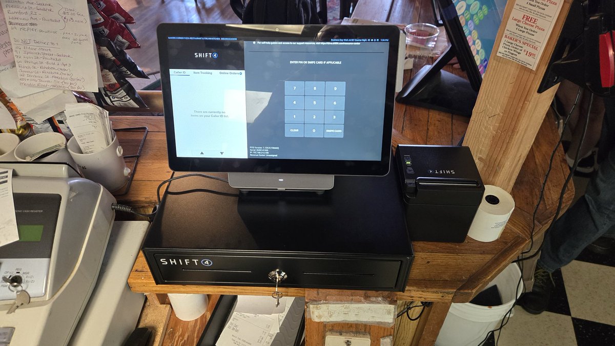 S4Tech123's tweet photo. Swapped out some seriously outdated Harbor Touch POS at Baker’s Corner Pizza today.
Upgraded them to Shift4 Dine—faster, smoother, and way easier to use. Big difference! @Shift4 https://t.co/lYiEUTlM5f