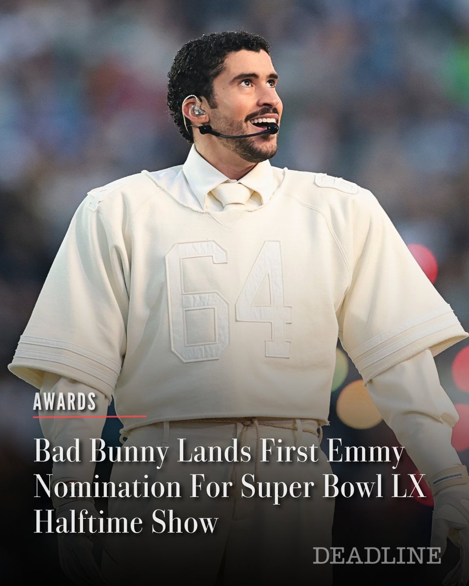 DEADLINE's tweet photo. Bad Bunny landed his first-ever Emmy nomination today for his 2026 Super Bowl LX Halftime Show.

More details here: https://t.co/KgMjqJM4Vu https://t.co/ChIVmOfSRc