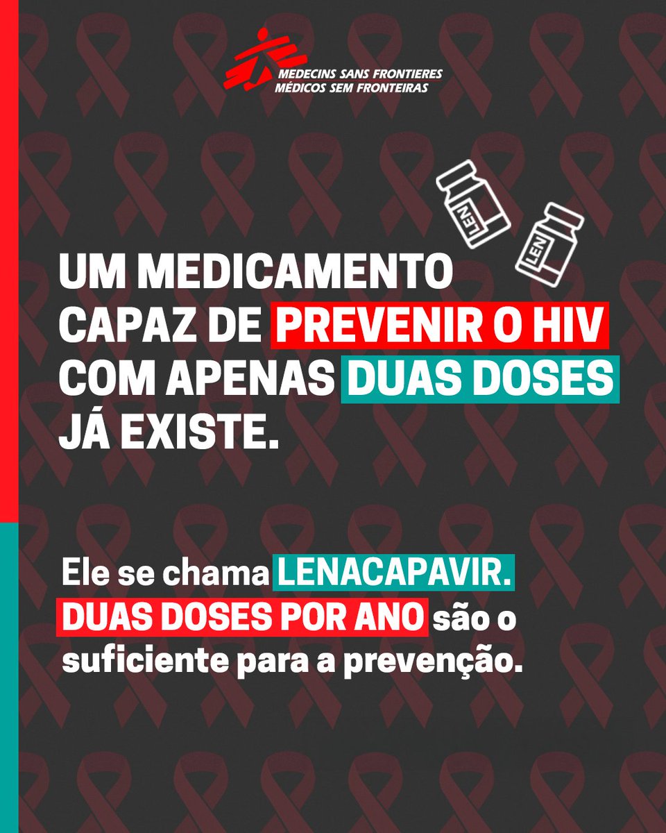 MSF_brasil's tweet photo. A ciência encontrou uma nova forma de prevenir o HIV: o lenacapavir, com apenas duas doses por ano.

Mas milhões de pessoas ainda não têm acesso. A Gilead cobra US$ 28 mil por um tratamento que poderia custar cerca de US$ 40.

Compartilhe e defenda um acesso mais justo. https://t.co/UptXGYIssF