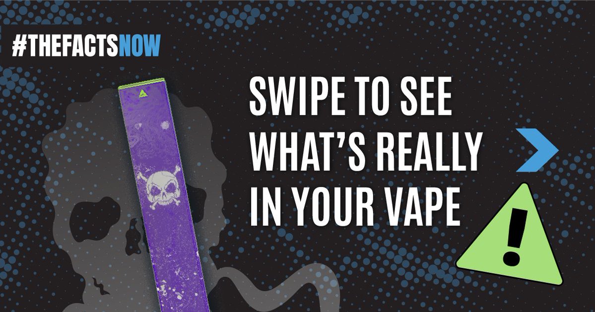 thefactsnow's tweet photo. Do you know what’s in your vape? Swipe to learn more. Spoiler alert: You don’t want any of it in your body. DM us if you are looking to quit. https://t.co/WkiifwlMuu