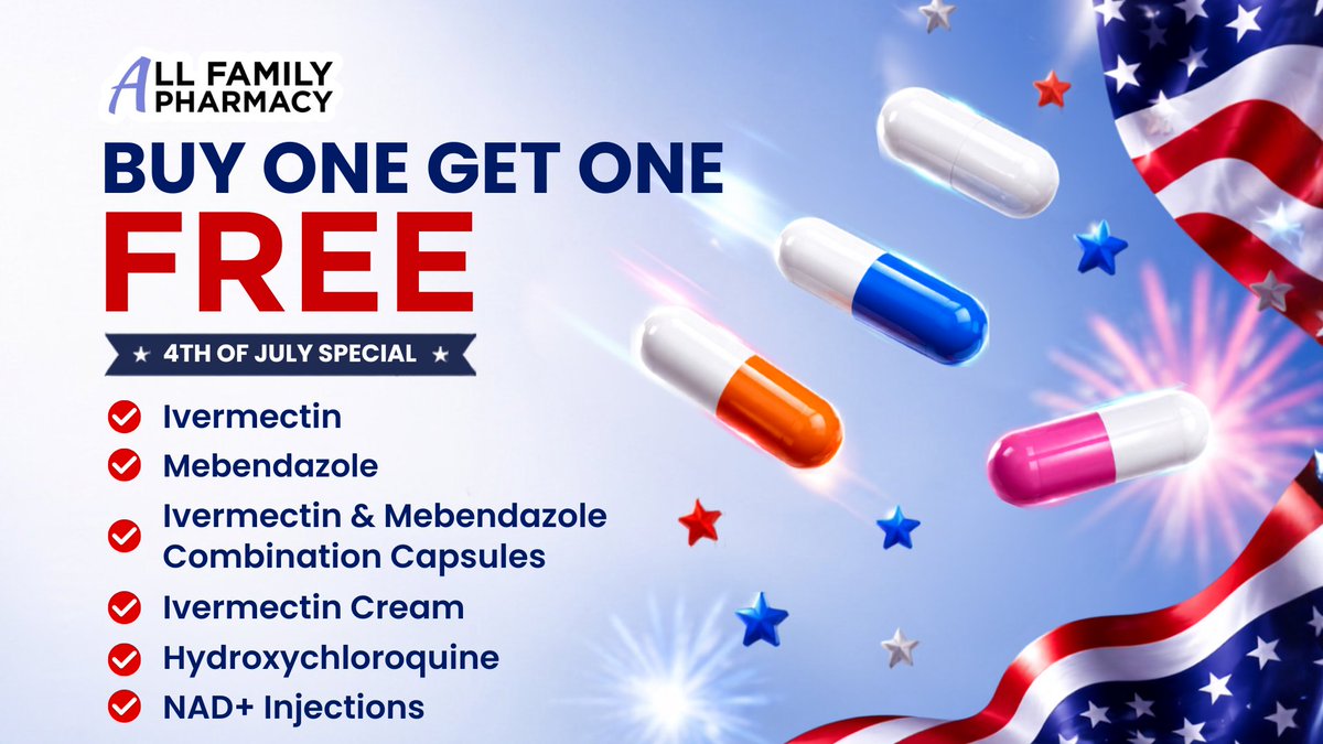 allfamilypharma's tweet photo. Our Once a year sale has been extended!

Buy One Get One Free On
- Ivermectin 
- Mebendazole
- Ivermectin Cream 1.5%

Simple. Reliable. In stock. All Family Pharmacy