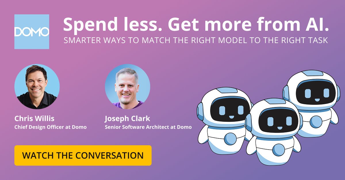 Domotalk's tweet photo. Spend less. Get more from AI. 

In Episode 3 of Governed Data for Agentic AI, Learn how to match the right AI tool to the right task for maximum efficiency.

Watch the full episode here: https://t.co/g1pM04EAwZ https://t.co/mqVbMdhNi9
