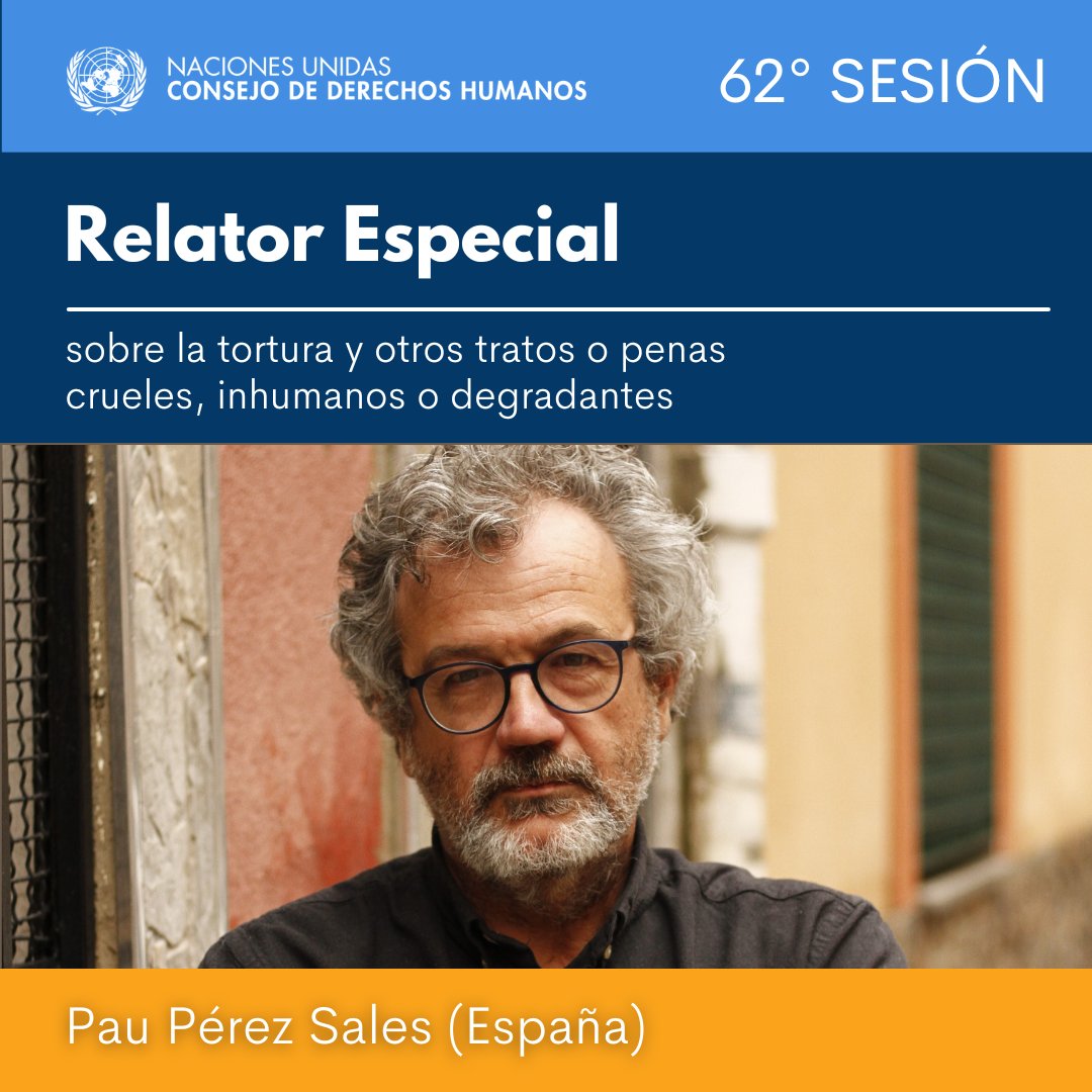 UN_HRC's tweet photo. El Consejo de Derechos Humanos de la @ONU_es ha designado a Pau Pérez Sales como Relator Especial sobre la tortura y otros tratos o penas crueles, inhumanos o degradantes.

#HRC62 https://t.co/qwshGFYDAx