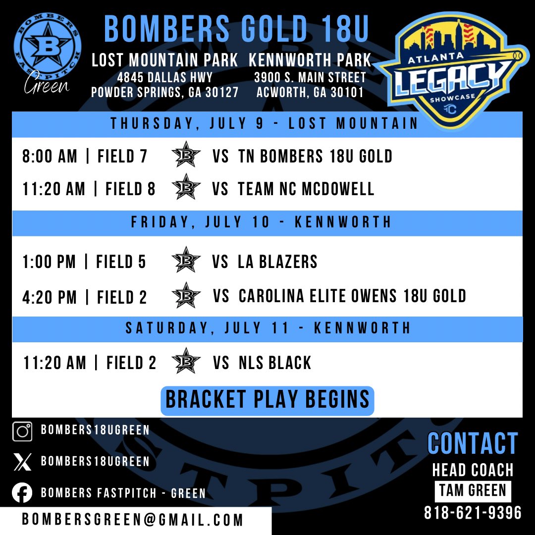 bombers18ugreen's tweet photo. LEGACY IS HERE !!! 🏆🏆🏆🥎🥎
Excited to play some great competition this weekend!
#Passion
#Purpose
#Preparation
#ATOWN
#AtlantaLegacy https://t.co/rpi2EK04K7