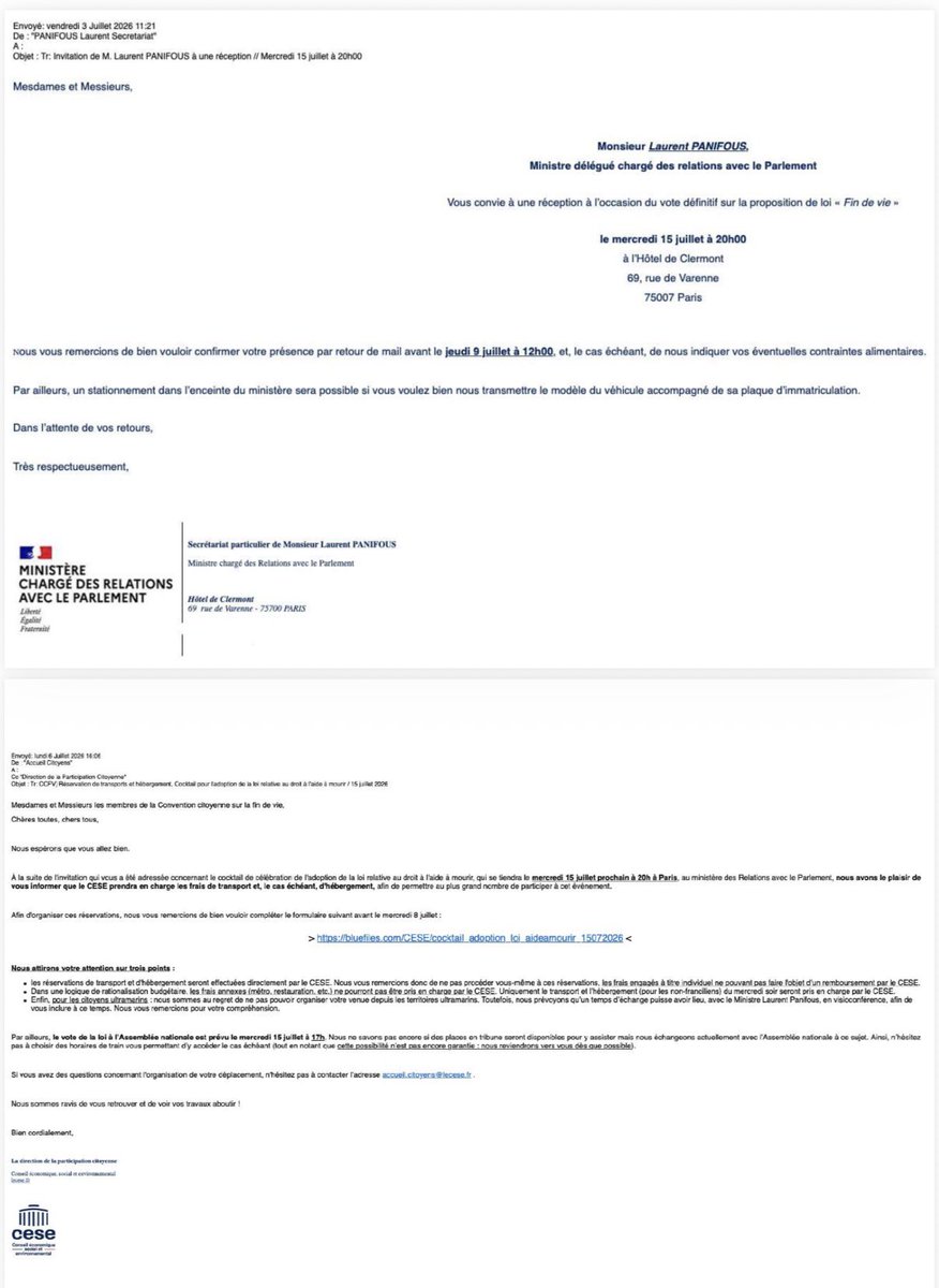 davidlisnard's tweet photo. À rebours de toute décence, le Conseil Économique, Social et Environnemental et le ministère des Relations avec le Parlement organisent un cocktail pour célébrer l’adoption de la loi sur l’euthanasie. Champagne, petits fours, transports et hébergements sont pris en charge par les contribuables.
Le CESE représente un coût annuel de près de 40 millions d’euros, alors que les soins palliatifs manquent cruellement de moyens sur l’ensemble du territoire. Nous le supprimerons.

https://t.co/jRGn3RCNko