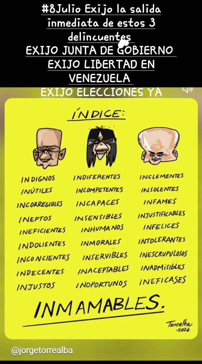 TeRindas87's tweet photo. #8Julio Exijo la saluda inmediata de estos 3 delincuentes 
EXIJO JUNTA DE GOBIERNO 
EXIJO LIBERTAD EN VENEZUELA 
EXIJO ERES YA!
#GeneraciónIndependencia 
#8Jun #VenezuelaLibredeInterinato 
@ChacoCma @GastonLevar @hacemosguarimba @POTUS @SecRubio @SenRickScott https://t.co/D6gFALGaBP