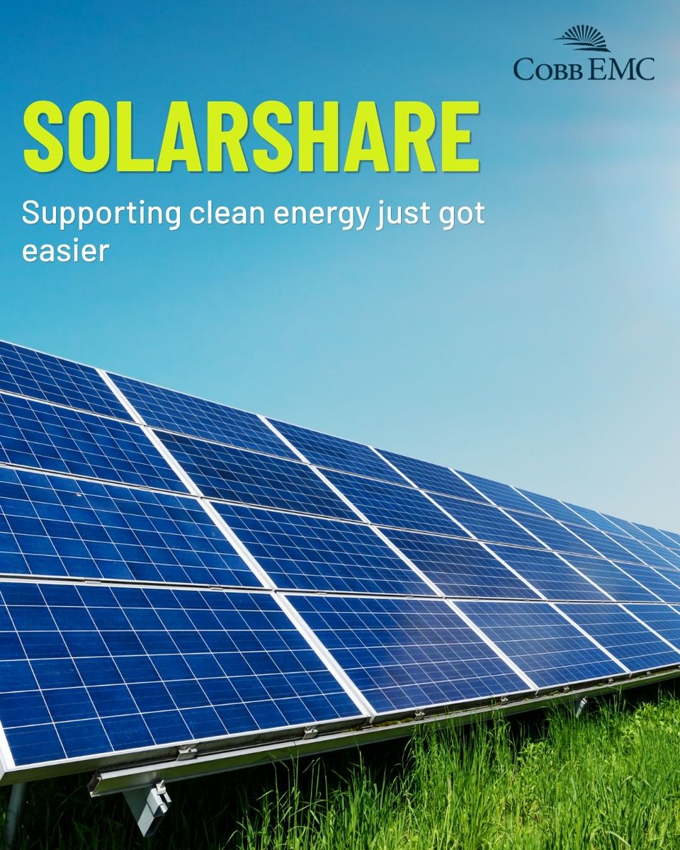 cobbemc's tweet photo. Bringing solar energy closer to home ☀️ SolarShare allows Cobb EMC members to tap into locally generated solar power in a simple, flexible way without installing panels. 
Learn more and reserve your spot: https://t.co/Js3Azo3hLE https://t.co/zbEjVuLZap