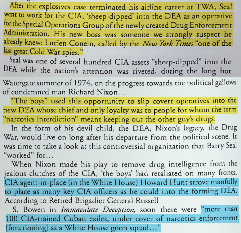 toxictiramisu's tweet photo. When Nixon created the DEA, CIA infiltrated it w/ 100+ operatives. The War on Drugs became cover for int'l assassinations: targets were selected, while local hitmen were recruited from DEA informant files and offered cash, US citizenship, or dropped charges to carry out the hits. https://t.co/PfhxeToXiP