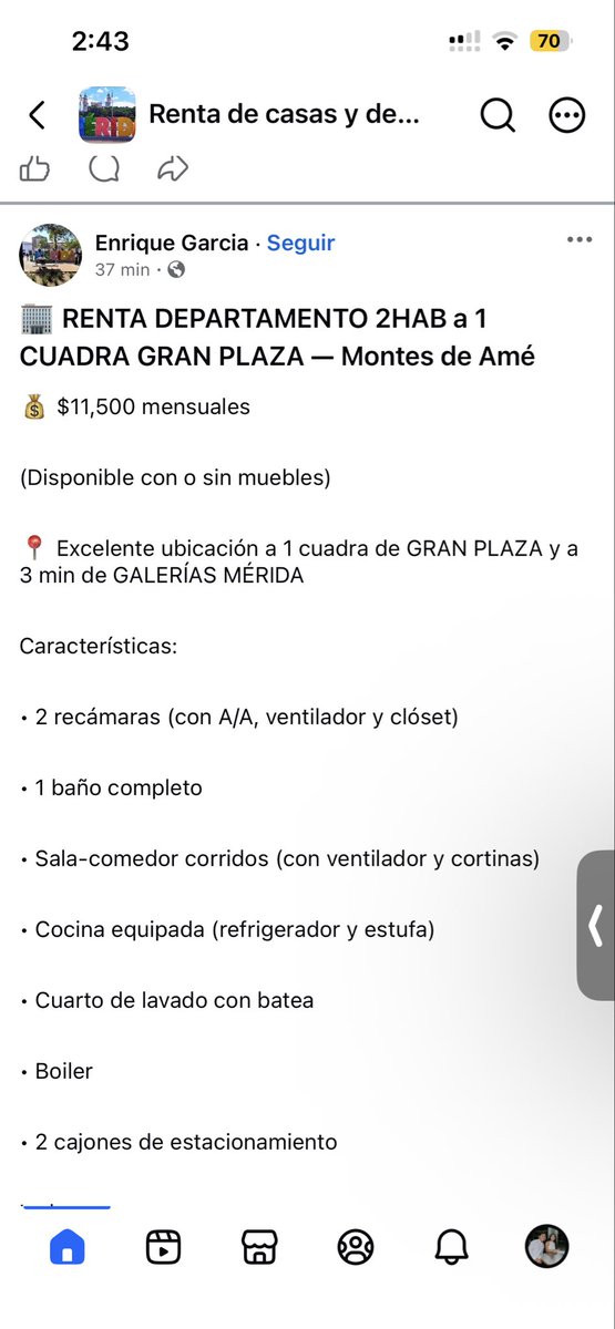 Virginiaen48621's tweet photo. Rentas en Mérida Yucatán,ganas 8mil al mes -12mil si te va bien y una persona de casi 60 años, me decía ayer ustedes tienen mucha oportunidad de estudiar y tienen muchas cosas su alcance en mis tiempos era más fácil conseguir vivienda o terrenos y es lo que ustedes ya no.☹️ https://t.co/2WjioXJb8z