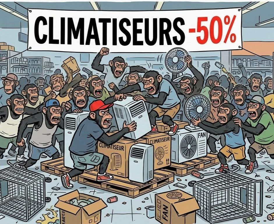 LeContempIateur's tweet photo. Concernant les scènes de guerre autour des ventilateurs et climatiseurs chez Lidl et consorts...

Deux choses me sautent aux yeux.

D’abord, une partie de la population a complètement oublié les bases de la vie en société. Faire la queue, patienter son tour, respecter les autres... Sans responsabilité individuelle, il n’y a ni liberté ni société qui tienne la route. 

Ensuite, les canicules ne sont plus une surprise depuis longtemps. Elles reviennent tous les ans. Attendre la dernière seconde pour s’équiper, puis se ruer sur les rayons comme si l’été était une invention du mois de juillet, c’est le meilleur moyen de créer des scènes dignes d’une cour de récréation en pleine crise d’hystérie.

Au fond, ce n’est même plus une histoire de ventilateurs. C’est le symptôme d’une société malade qui a remplacé la responsabilité de chacun par l’assistanat permanent et quasi total. À force de dire aux gens que quelqu’un d’autre gérera toujours leurs conneries, leurs oublis et leur absence totale d’anticipation, on a élevé une génération d’assistés chroniques et excusez moi de le dire, de débiles mentaux dangereux.

Une société qui tourne bien, ça ne fonctionne que si elle est composée d’individus responsables, prévoyants et capables d’assumer les conséquences de leurs choix. 

Sans cette culture là, on récolte exactement ce qu’on voit : de l’impatience, de la frustration et des comportements de sauvages qui n’auraient jamais dû exister dans un pays civilisé.

Réveillez-vous. La liberté sans responsabilité, c’est du vent.
