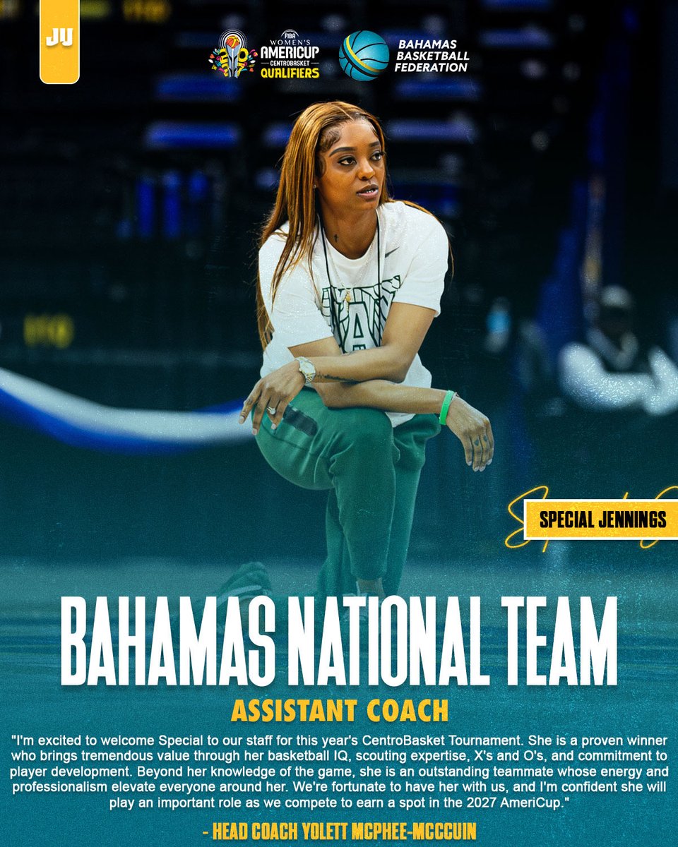 JAX_WBB's tweet photo. On the international stage 🌎

Good luck to our leader @SpecialJennings as she joins the Bahamian Senior Women’s National Team as an assistant coach ahead of the @americupw Centrobasket Qualifier!

#RideTheWave | #JUPhinsUp https://t.co/2ojYbMDEMI