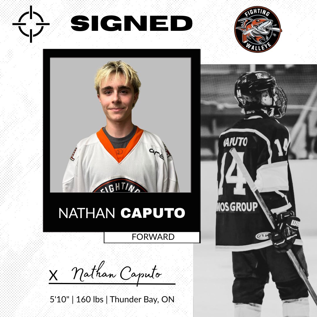 KamRiverWalleye's tweet photo. 🚨 SIGNING 🚨

The Kam River Fighting Walleye are pleased to announce the signing of 2008-born forward Nathan Caputo for the 2026-27 season. 

The local product suited up for the Thunder Bay Kings U18 AAA club last season, where he posted 11 Pts in 26 GP

Welcome, Nate! https://t.co/sd6TNDAxiI