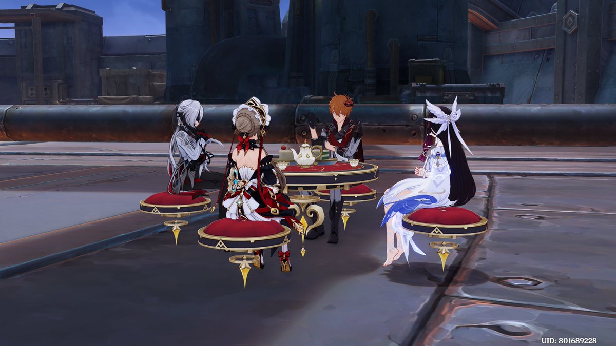 clydexdm's tweet photo. Sandrone unique tea party quest is really interesting. Who would have thought Fagio is stronger than Pulonia. #GenshinImpact https://t.co/rMAejCrDHH