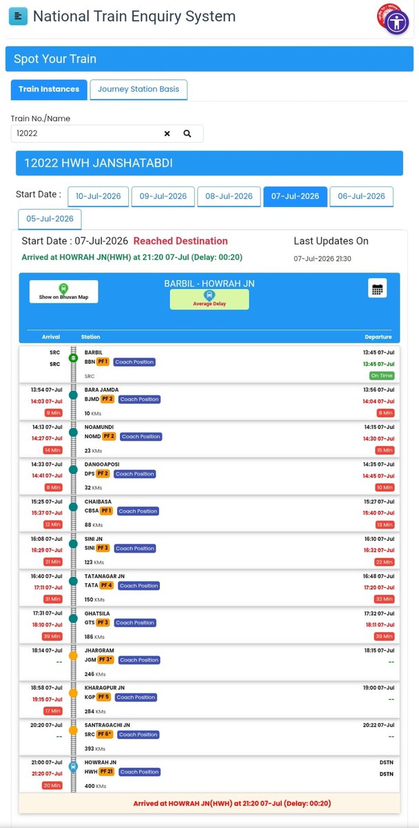 ruma9769's tweet photo. @sky_railinfobbn @JharkhandRail Train No. 12021 and 12022 ran highly punctual DOJ 7 July 2026. Has anyone  captured photo/video of train no. 12021 and 12022 arrival and departure at barbil station on 7 July? It should be shared on X platform so that all can see historic moment. https://t.co/clSIhHgWDw