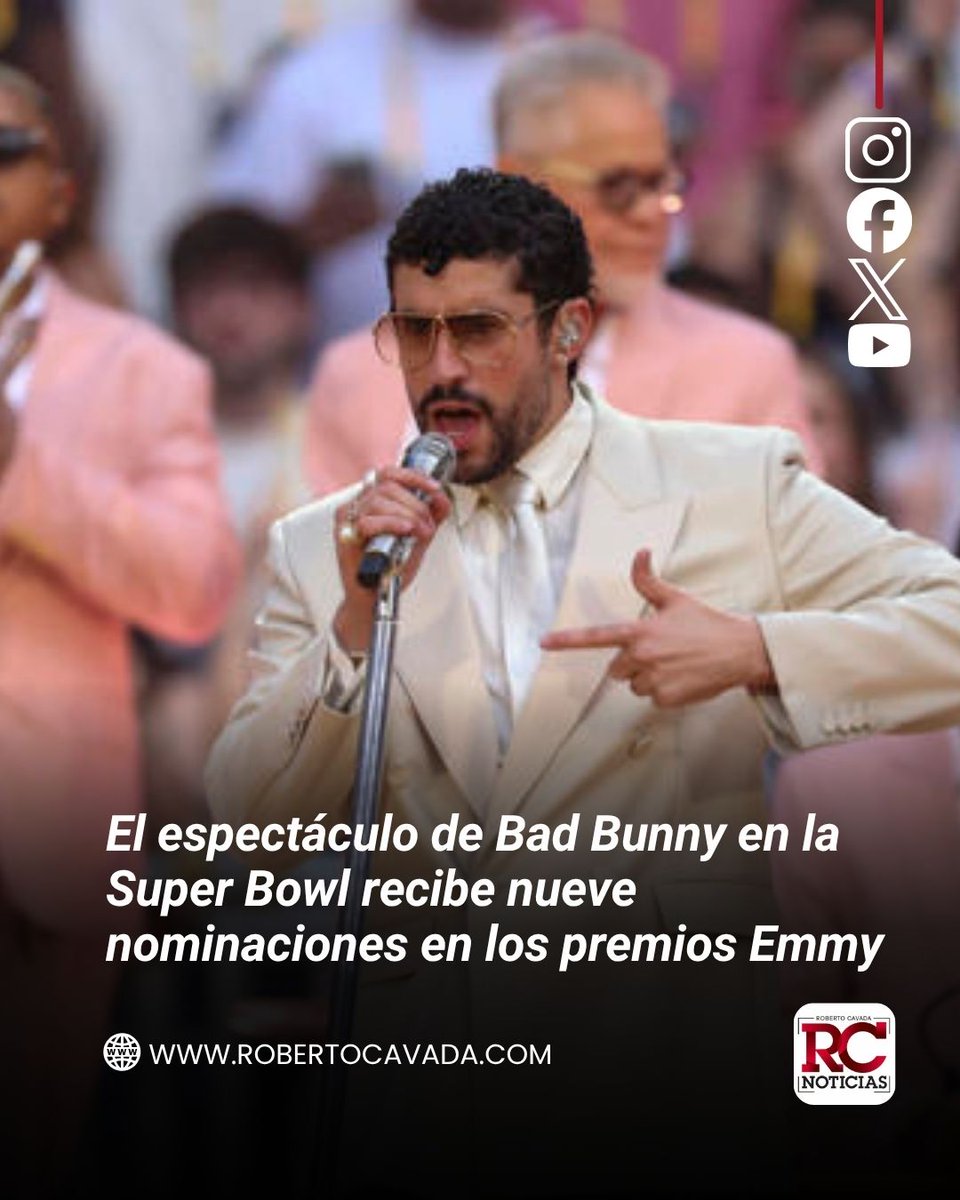 rcavada's tweet photo. El espectáculo de Bad Bunny en la Super Bowl recibe nueve nominaciones en los premios Emmy

https://t.co/Hs9pekLe48

#RobertoCavada #RCNoticias https://t.co/y5WCnA3BuQ