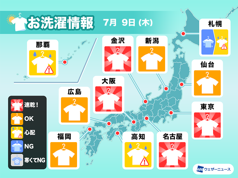 wni_jp's tweet photo. ＜洗濯天気予報＞
今日の天気で外干しで乾かせるか解説します。
https://t.co/PySjnZj0qg https://t.co/JpUajPzq0I
