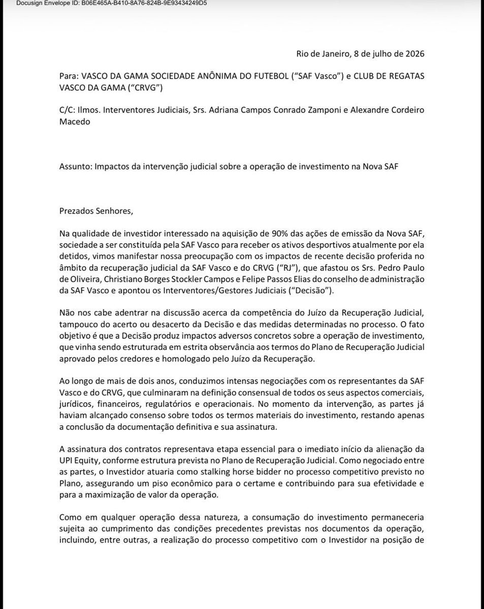 marcoslamacchia's tweet photo. Apresentei no dia de hoje uma carta a Justiça testificando a intenção da compra de 90% da SAF do Vasco da Gama.

Mais do que uma manobra judicial, se trata de uma carta de amor ao clube e a sua grandiosa torcida.

Dias melhores virão!

Marcos F. Lamacchia https://t.co/9ngg77Opki