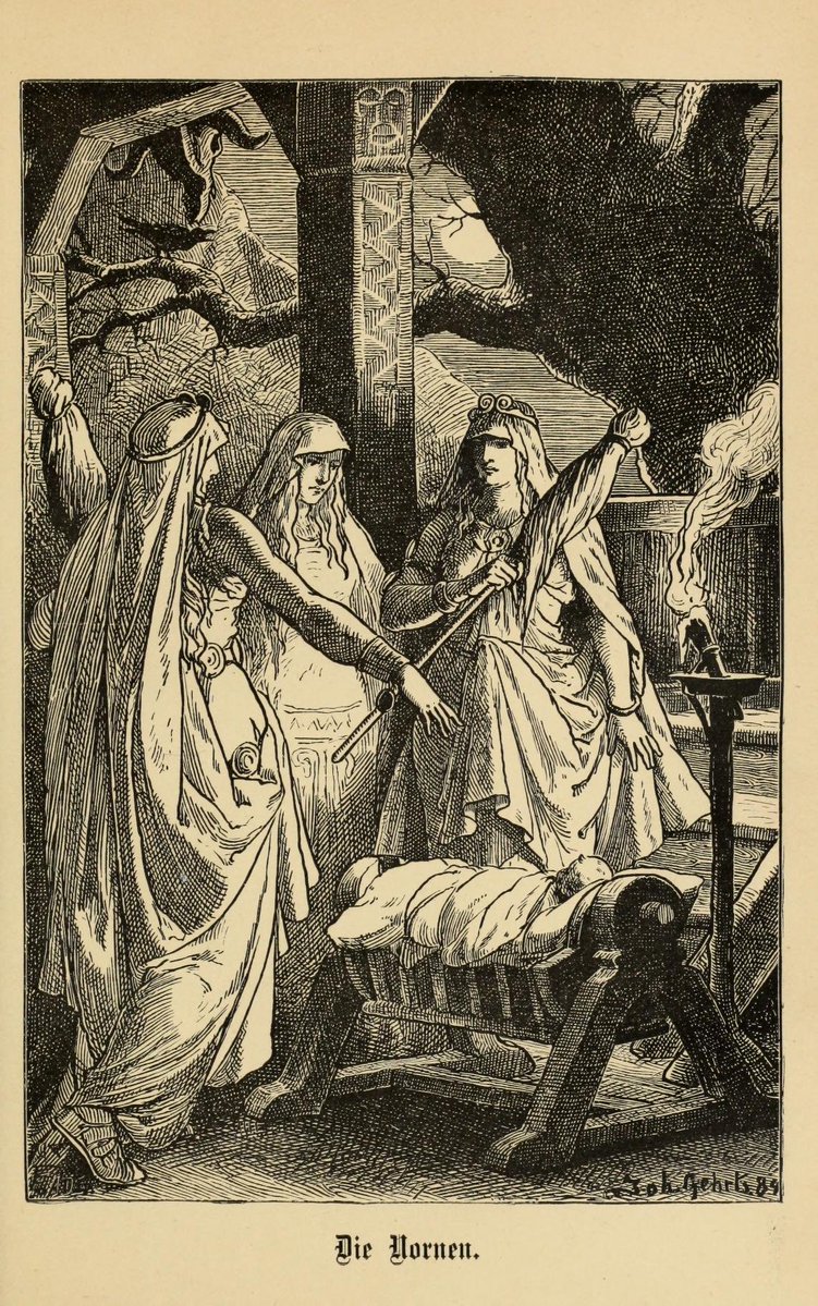 RuDomVic's tweet photo. “Tu sino, nacido
en sombras antiguas”, murmura Urd severa;
“ya está decidido
bajo la esfera
que gira en el pozo nunca vencido.”

“Hilo que se quiebra
será tu camino”, dice Verdandi oscura;
“mi telar celebra
la noche dura
que en tu pecho arraiga como una piedra.”

“Nada te rescata”,
ríe Skuld, tejiendo el fin que te reclama;
“mi voz desbarata
la débil llama
que en tu suerte lucha y se desata.”
