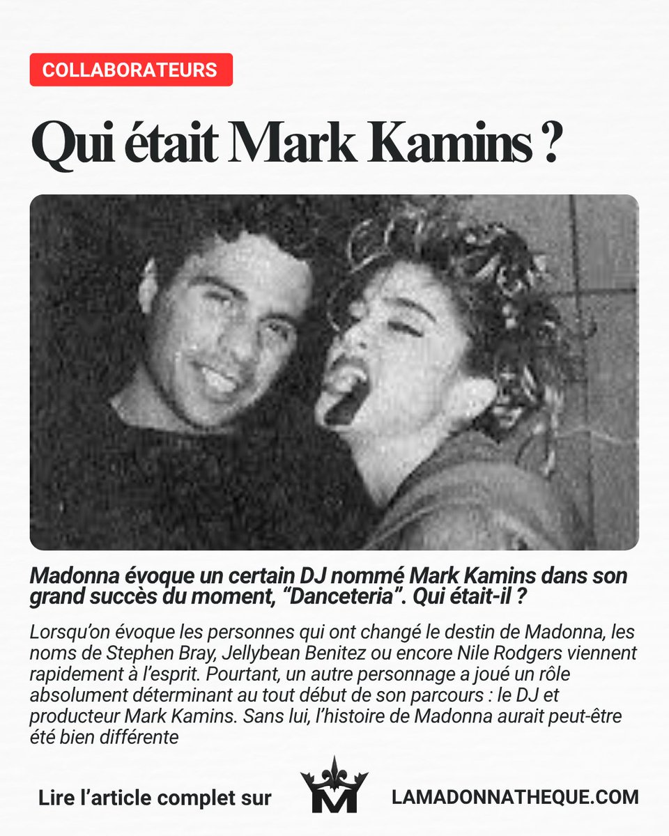 lamadonnatheque's tweet photo. Qui était Mark Kamins ?

Madonna évoque un certain DJ nommé Mark Kamins dans son grand succès du moment, “Danceteria”. Qui était-il ?
 Plus d'informations sur https://t.co/FXB5fFw6vJ https://t.co/GnXXqDoKH2