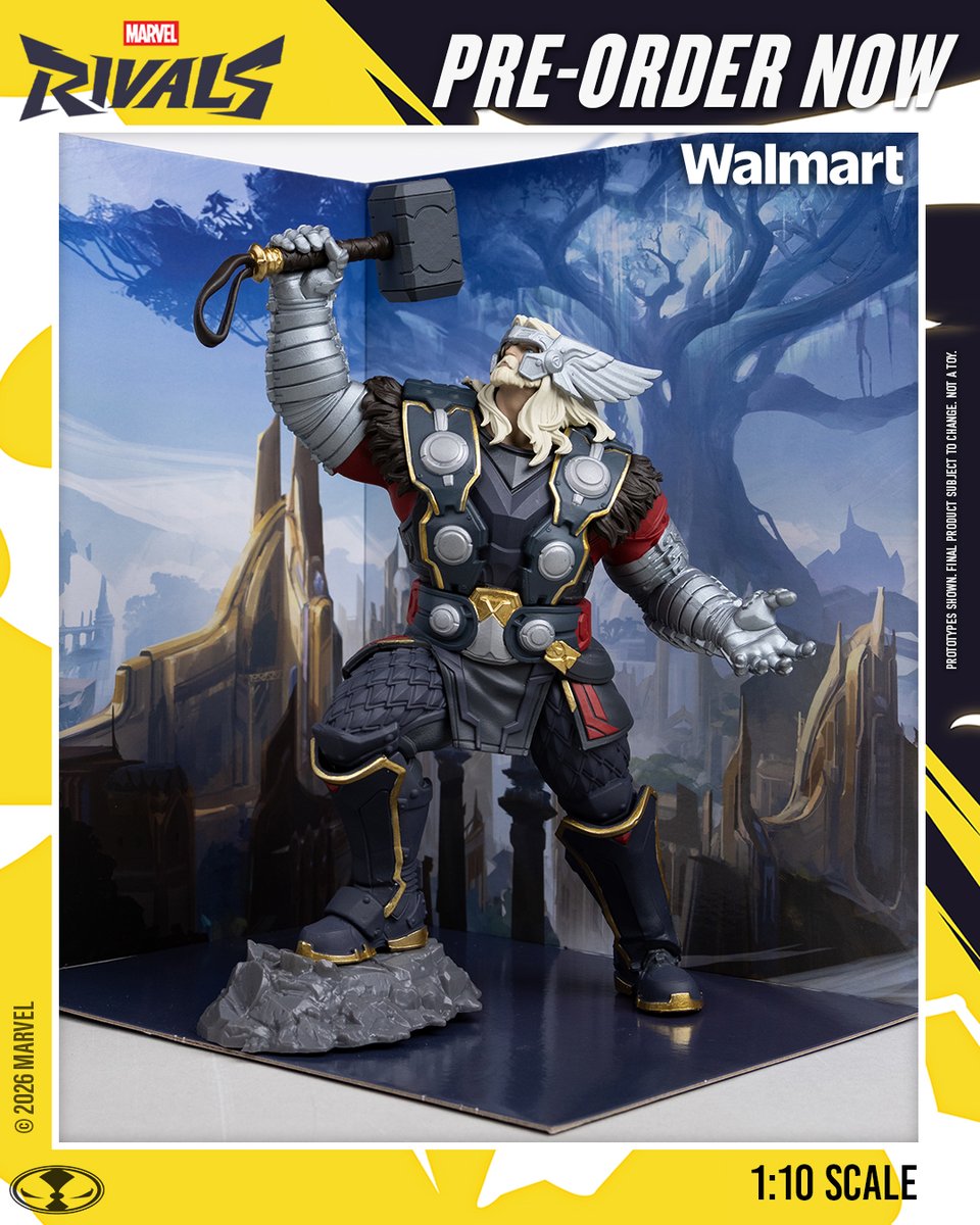 mcfarlanetoys's tweet photo. Thor 1:10th scale collectible based on the smash-hit game, Marvel Rivals, is available for pre-order NOW exclusively at @walmart! ➡️ https://t.co/1TDz5UPgfU 

Stands approximately 7" tall and includes an environmental base with backdrop and collectible art card.  

#MarvelRivals #Marvel #McFarlaneToys #Thor @marvelrivals