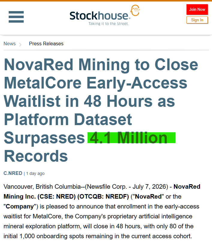 traaaacie's tweet photo. Hump Day check, crew - red day, blood on the street, and I’m still watching $NRED $NREDF.

Market fear is loud today, but that’s usually when I go back to the actual thesis. NovaRed Mining Inc. just showed MetalCore is almost full: 920 of 1,000 early-access spots taken, only 80 left, and a 48-hour clock.

The platform now has 4.1M+ records across Canada and the U.S. That is the part I care about.

Panic sells stories. I buy the dip when the story gets stronger.

Not a recommendation, just my perspective.

$BIYA $COIN $EDBL