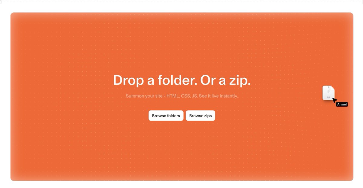 BraydenWilmoth's tweet photo. Introducing Cloudflare Drop

Drop your folder in the browser and deploy it instantly on Cloudflare. Your website... milliseconds away from users on region: earth 

No account needed. Deployment is active for 60 minutes, then expires unless you claim it.

https://t.co/Dn6b1mggqs https://t.co/FgNhjHxXzO