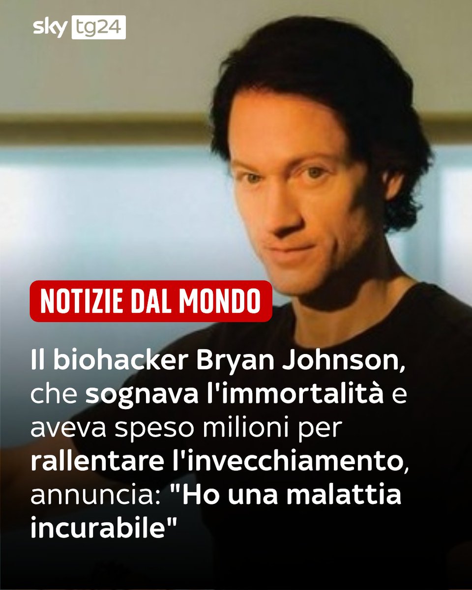 SkyTG24's tweet photo. Il fondatore di Blueprint, noto per il progetto "Don't Die" e per aver speso milioni per rallentare l'invecchiamento, ha rivelato sui social di essere affetto da gastrite autoimmune, una patologia rara e incurabile che colpisce tra il 2 e il 5% della popolazione. ➡️ https://t.co/4pYB6g9XGk